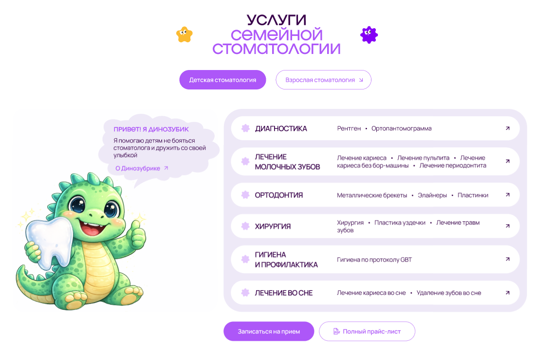 Кейс по разработке сайта стоматологии, услуги